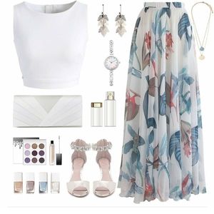 Watercolor floral maxi skirt